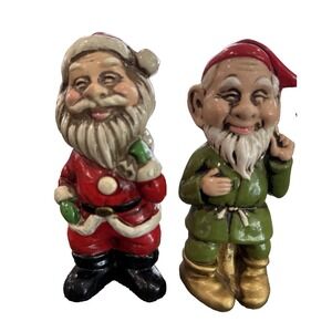 2 Vintage Christmas‎ Paper Mache Santa and Elf Japan 5" Set of 2 Mid Century